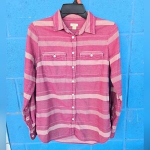 J CREW Pink Raspberry Striped ButtonFront Flannel Shirt Sz XS